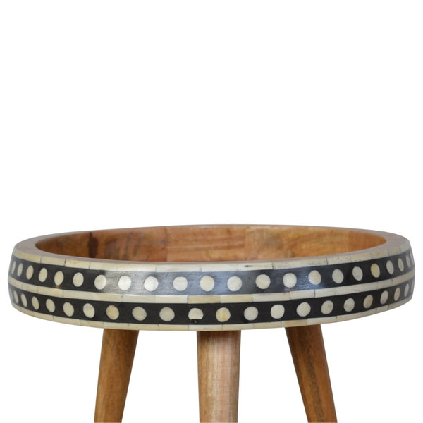English Elm Solid Wood End Table With Handcrafted Black-And-White Inlay - Modern Accent Table For Any Space B182P280769-GIGA