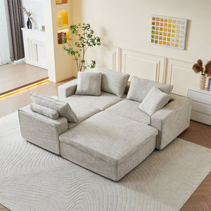 English Elm Cloud Couch Modular 4 Seater Sofa with Washable Linen and Pocket Spring Cushions Beige W1765S00141
