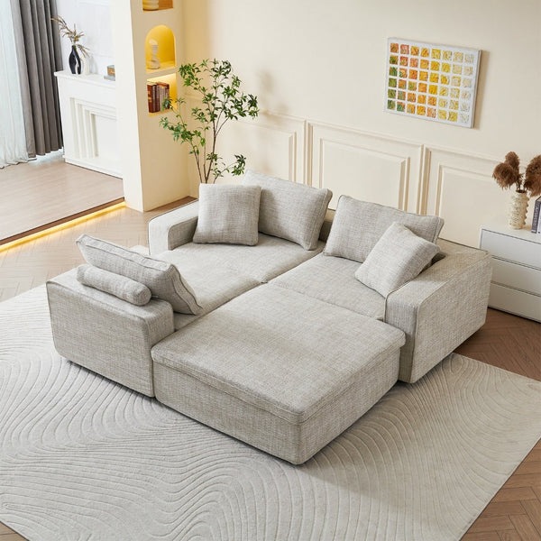 English Elm Cloud Couch Modular 4 Seater Sofa with Washable Linen and Pocket Spring Cushions Beige W1765S00141