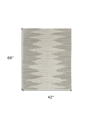 Homeroots 4' X 6' Gray And Ivory Ombre Hand Woven Area Rug Ivory Wool Blend 567501