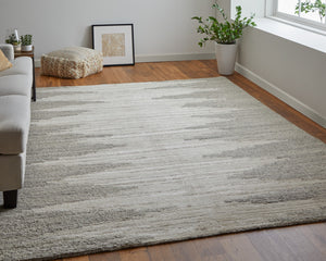 Homeroots 9' X 13' Gray And Ivory Ombre Hand Woven Area Rug Ivory Wool Blend 567505
