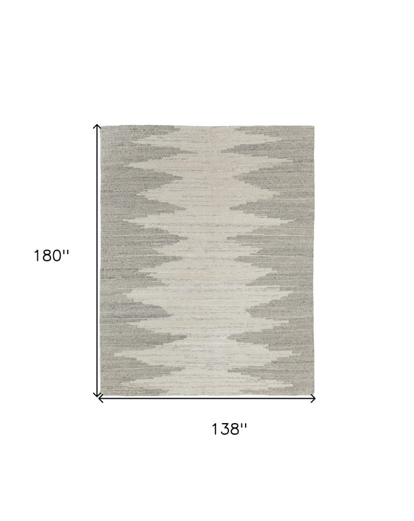 Homeroots 12' X 15' Gray And Ivory Ombre Hand Woven Area Rug Ivory Wool Blend 567506