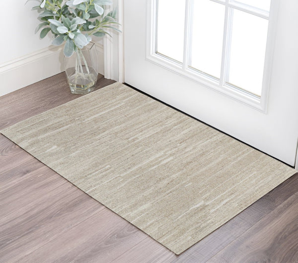 HomeRoots 4' Elegant Ivory Hand-Woven Abstract Area Rug for Modern and Traditional Spaces, 100% Wool Blend 2' X 3' 567514