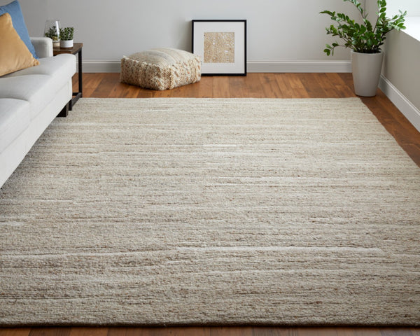 HomeRoots 4' Elegant Ivory Hand-Woven Abstract Area Rug for Modern and Traditional Spaces, 100% Wool Blend 2' X 3' 567514