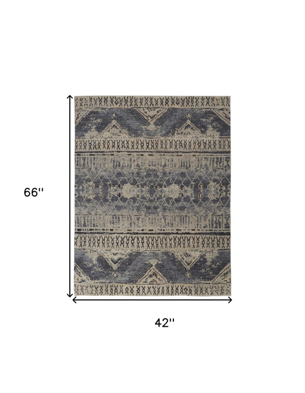 HomeRoots 4' Hand-Knotted Wool Floral Area Rug – Timeless Elegance with Stain Resistance for Any Room Decor 4' X 6' 567515