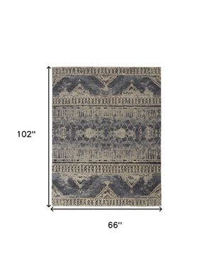 HomeRoots 4' Hand-Knotted Wool Floral Area Rug – Timeless Elegance with Stain Resistance for Any Room Decor 6' X 9' 567516