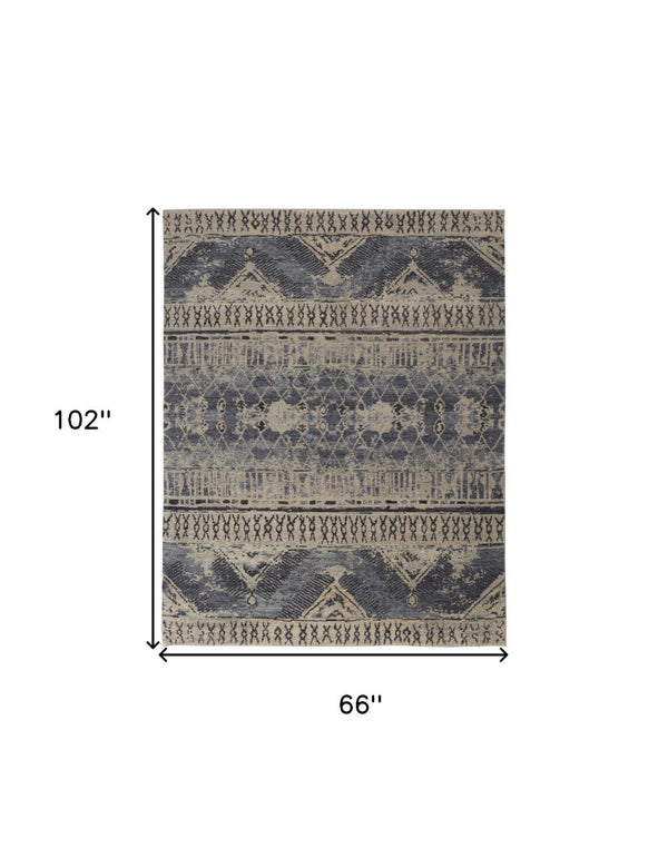 HomeRoots 4' Hand-Knotted Wool Floral Area Rug – Timeless Elegance with Stain Resistance for Any Room Decor 6' X 9' 567516