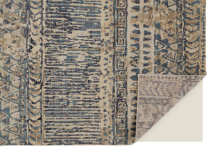 HomeRoots 4' Hand-Knotted Wool Area Rug in Tan, Ivory & Blue - Durable Geometric Design for Timeless Style 8' X 10' 567524