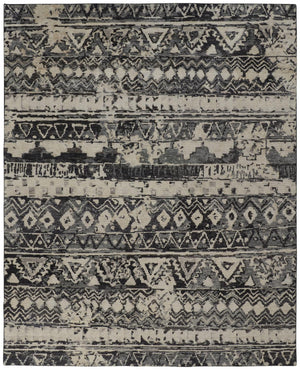 Homeroots 4' X 6' Ivory Gray And Black Wool Geometric Hand Knotted Area Rug Ivory Wool 567529