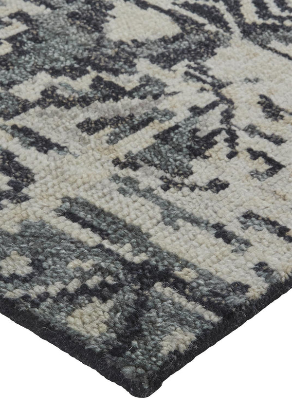 Homeroots 4' X 6' Ivory Gray And Black Wool Geometric Hand Knotted Area Rug Ivory Wool 567529