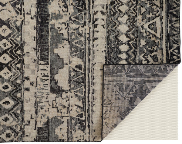 Homeroots 8' X 10' Ivory Gray And Black Wool Geometric Hand Knotted Area Rug Ivory Wool 567530