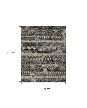 Homeroots 8' X 10' Ivory Gray And Black Wool Geometric Hand Knotted Area Rug Ivory Wool 567530