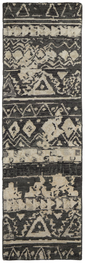 Homeroots 8' Ivory Gray And Black Wool Geometric Hand Knotted Runner Rug Ivory Wool 567531