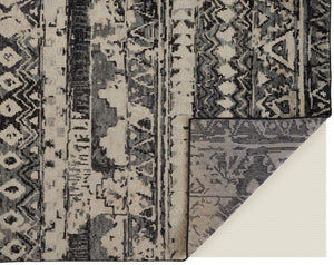 Homeroots 2' X 3' Ivory Gray And Black Wool Geometric Hand Knotted Area Rug Ivory Wool 567532