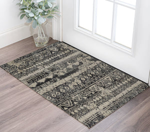 Homeroots 2' X 3' Ivory Gray And Black Wool Geometric Hand Knotted Area Rug Ivory Wool 567532