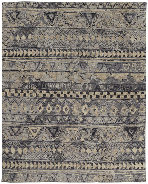 Homeroots 8' X 10' Taupe Gray And Tan Wool Geometric Hand Knotted Area Rug Taupe Wool 567534