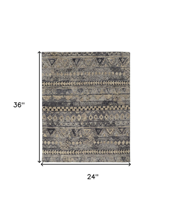 Homeroots 2' X 3' Taupe Gray And Tan Wool Geometric Hand Knotted Area Rug Taupe Wool 567535