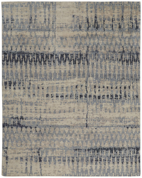 HomeRoots 4' Hand-Knotted Gray Blue and Ivory Wool Abstract Area Rug – Durable, Stylish, Stain-Resistant Comfort 4' X 6' 567536