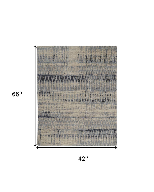 HomeRoots 4' Hand-Knotted Gray Blue and Ivory Wool Abstract Area Rug – Durable, Stylish, Stain-Resistant Comfort 4' X 6' 567536
