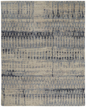 HomeRoots 4' Hand-Knotted Gray Blue and Ivory Wool Abstract Area Rug – Durable, Stylish, Stain-Resistant Comfort 6' X 9' 567537
