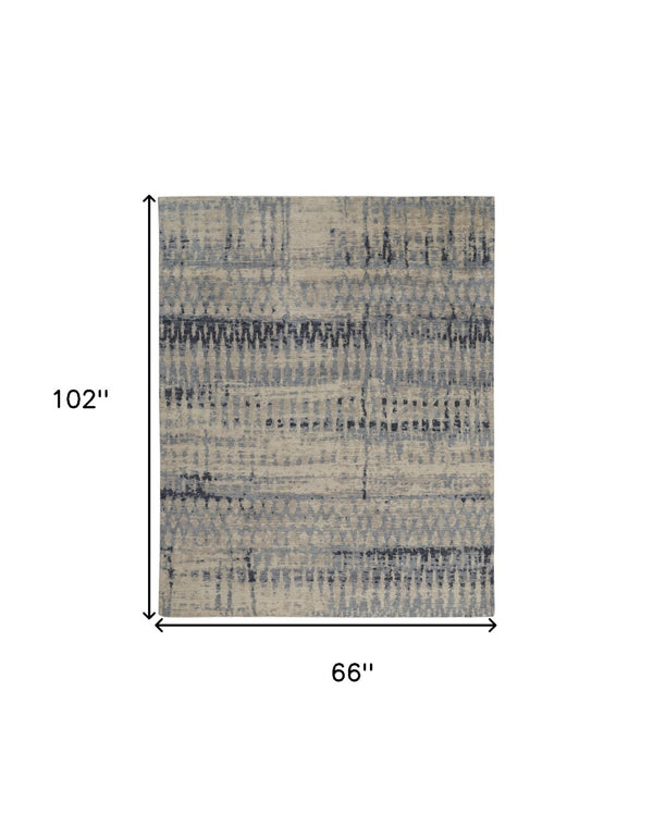 HomeRoots 4' Hand-Knotted Gray Blue and Ivory Wool Abstract Area Rug – Durable, Stylish, Stain-Resistant Comfort 6' X 9' 567537