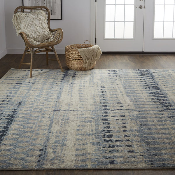 HomeRoots 4' Hand-Knotted Gray Blue and Ivory Wool Abstract Area Rug – Durable, Stylish, Stain-Resistant Comfort 8' X 10' 567538