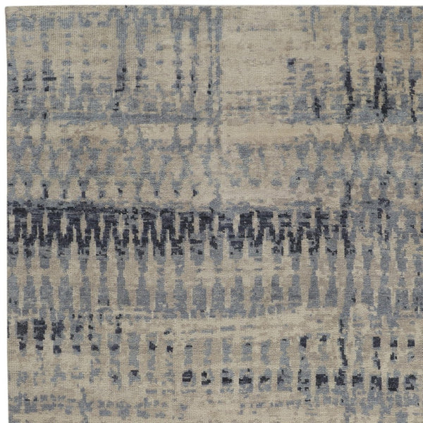 HomeRoots 4' Hand-Knotted Gray Blue and Ivory Wool Abstract Area Rug – Durable, Stylish, Stain-Resistant Comfort 8' X 10' 567538
