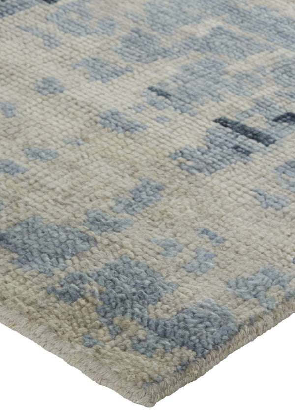 HomeRoots 4' Hand-Knotted Gray Blue and Ivory Wool Abstract Area Rug – Durable, Stylish, Stain-Resistant Comfort 9' X 13' 567539