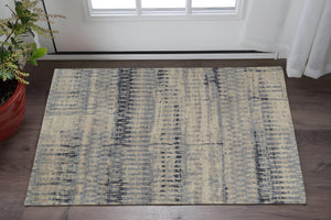 HomeRoots 4' Hand-Knotted Gray Blue and Ivory Wool Abstract Area Rug – Durable, Stylish, Stain-Resistant Comfort 2' X 3' 567542