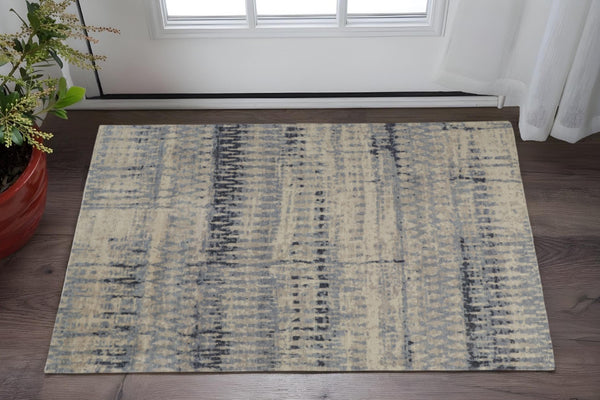 HomeRoots 4' Hand-Knotted Gray Blue and Ivory Wool Abstract Area Rug – Durable, Stylish, Stain-Resistant Comfort 2' X 3' 567542