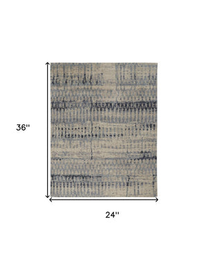 HomeRoots 4' Hand-Knotted Gray Blue and Ivory Wool Abstract Area Rug – Durable, Stylish, Stain-Resistant Comfort 2' X 3' 567542