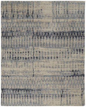 HomeRoots 4' Hand-Knotted Gray Blue and Ivory Wool Abstract Area Rug – Durable, Stylish, Stain-Resistant Comfort 2' X 3' 567542