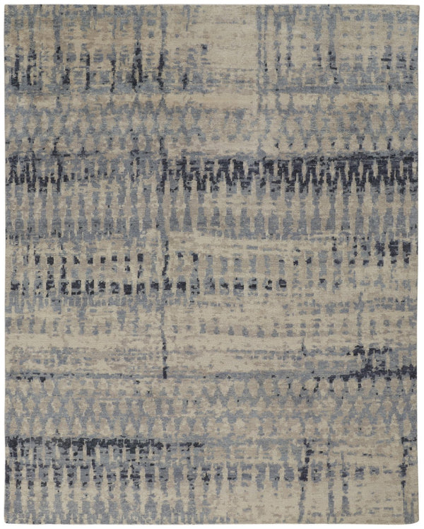 HomeRoots 4' Hand-Knotted Gray Blue and Ivory Wool Abstract Area Rug – Durable, Stylish, Stain-Resistant Comfort 2' X 3' 567542
