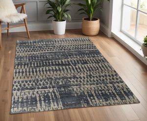 Homeroots 4' X 6' Blue Gray And Tan Wool Abstract Hand Knotted Area Rug Blue Wool 567543