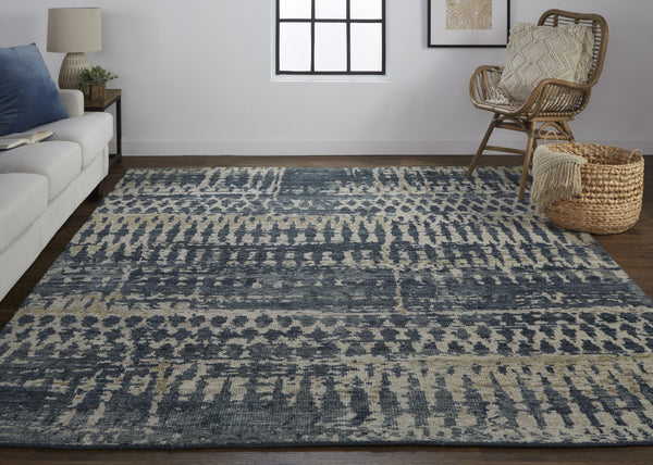 Homeroots 6' X 9' Blue Gray And Tan Wool Abstract Hand Knotted Area Rug Blue Wool 567544