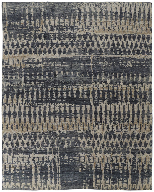 Homeroots 6' X 9' Blue Gray And Tan Wool Abstract Hand Knotted Area Rug Blue Wool 567544