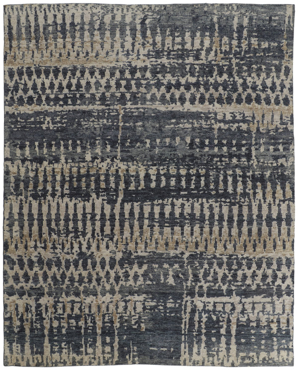 Homeroots 6' X 9' Blue Gray And Tan Wool Abstract Hand Knotted Area Rug Blue Wool 567544