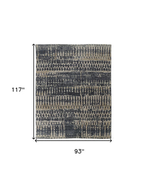 Homeroots 8' X 10' Blue Gray And Tan Wool Abstract Hand Knotted Area Rug Blue Wool 567545