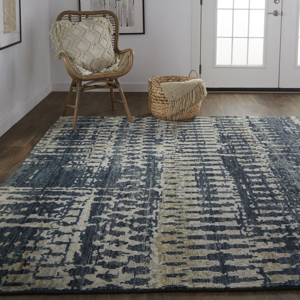 Homeroots 8' X 12' Blue Gray And Tan Wool Abstract Hand Knotted Area Rug Blue Wool 567546