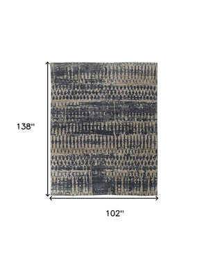 Homeroots 8' X 12' Blue Gray And Tan Wool Abstract Hand Knotted Area Rug Blue Wool 567546