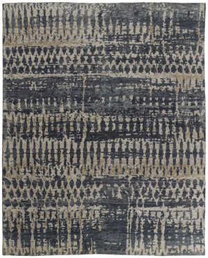 Homeroots 8' X 12' Blue Gray And Tan Wool Abstract Hand Knotted Area Rug Blue Wool 567546
