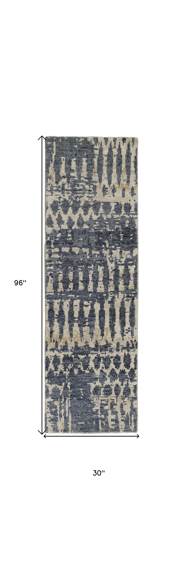 Homeroots 8' Blue Gray And Tan Wool Abstract Hand Knotted Runner Rug Blue Wool 567547