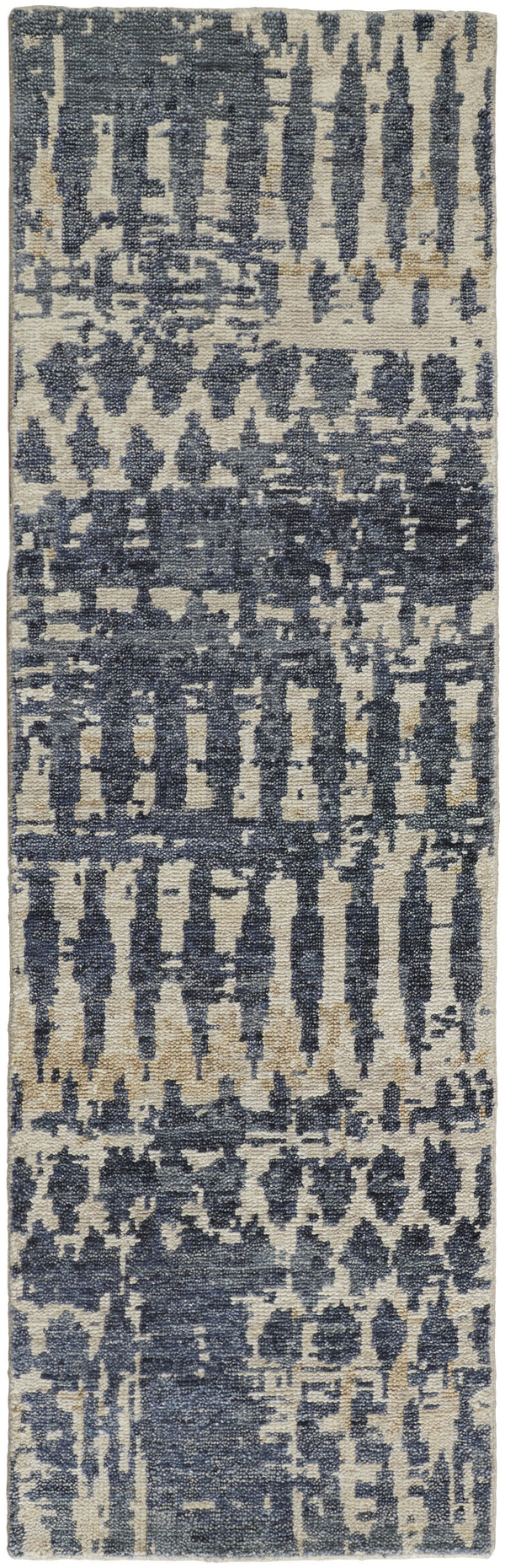 Homeroots 8' Blue Gray And Tan Wool Abstract Hand Knotted Runner Rug Blue Wool 567547