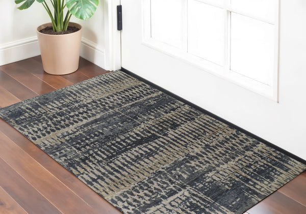 Homeroots 2' X 3' Blue Gray And Tan Wool Abstract Hand Knotted Area Rug Blue Wool 567549