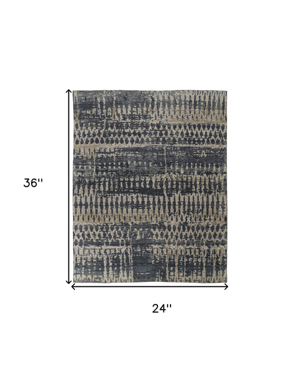 Homeroots 2' X 3' Blue Gray And Tan Wool Abstract Hand Knotted Area Rug Blue Wool 567549