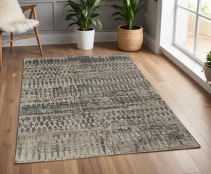 Homeroots 4' X 6' Gray Taupe And Ivory Wool Abstract Hand Knotted Area Rug Gray Wool 567550