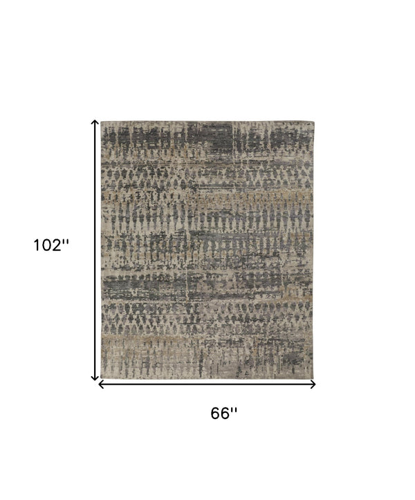 Homeroots 6' X 9' Gray Taupe And Ivory Wool Abstract Hand Knotted Area Rug Gray Wool 567551