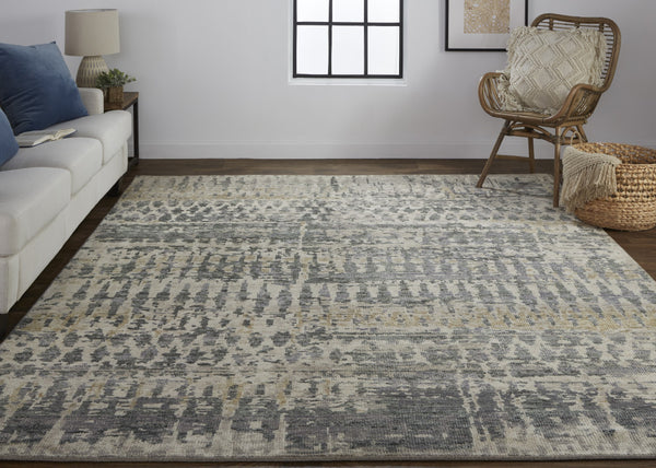 Homeroots 8' Gray Taupe And Ivory Wool Abstract Hand Knotted Runner Rug Gray Wool 567554