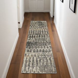 Homeroots 8' Gray Taupe And Ivory Wool Abstract Hand Knotted Runner Rug Gray Wool 567554