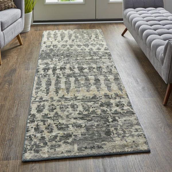 Homeroots 8' Gray Taupe And Ivory Wool Abstract Hand Knotted Runner Rug Gray Wool 567554